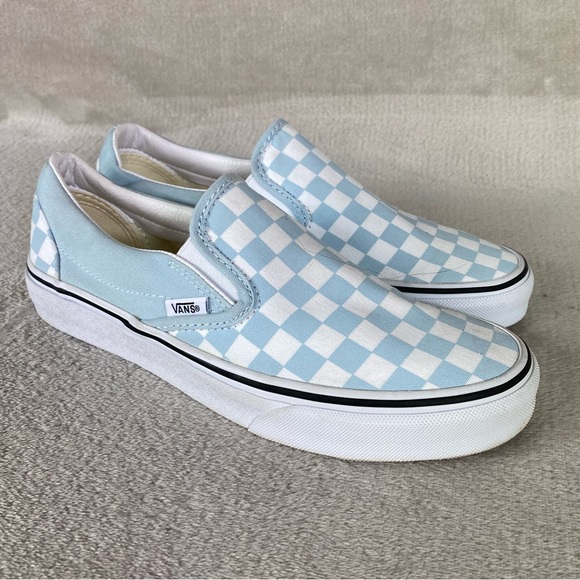 Vans Checkerboard Slip On Sneaker Skate Shoes Men 6.5 Women 8 Blue White Canvas - Picture 1 of 10